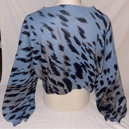 Debut  Absract Print Cropped Sweater Blue & Brown Size XL