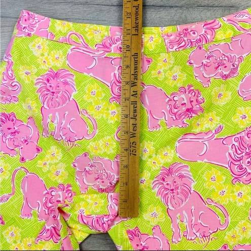 Lilly Pulitzer Vintage  Lion Print Crop Capri Pants Flat Front Lime Green Pink 4