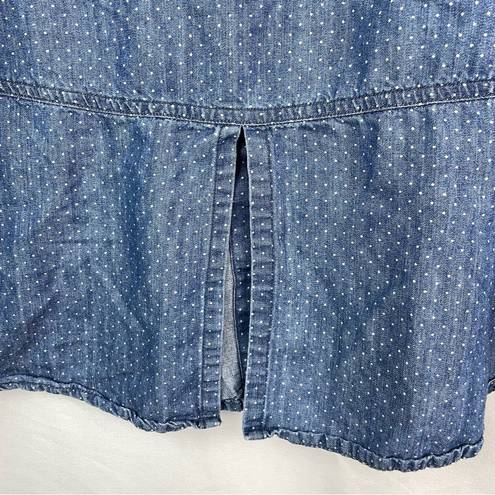 LC Lauren Conrad  Denim Shirt Women's Blue Polka Dot Button Down Chambray