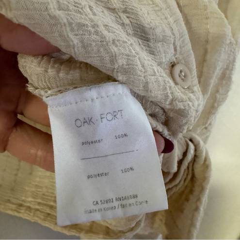 Oak + Fort  Neutral Button Up Tie Waist Long Sleeve Blouse Textured Sheer medium