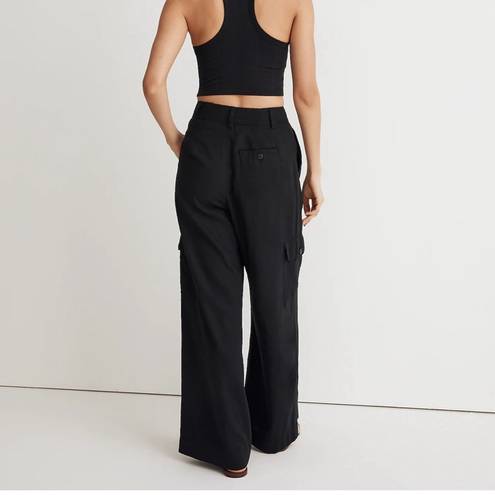 Madewell  Wide-Leg Cargo Pants in Linen-Blend in True Black Size 4 NWT