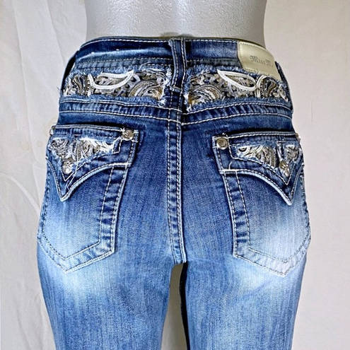 Miss Me Stretch Denim Embellished Curvy Ankle Skinny Cropped Capri Jeans~29~
