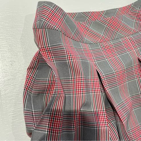 Brooks Brothers Plaid Pleated A-Line Knee Length Skirt Black White Red Size 4