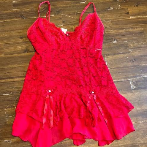 In Bloom  Sexy Lingerie Dress Gown Red Lace Skirt Ruffle Medium Floral