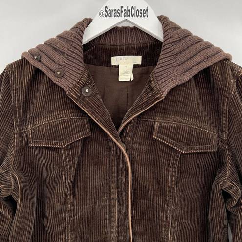 J.Crew  Corduroy Bomber Jacket Chocolate Brown Foldover Collar Women’s Size Small