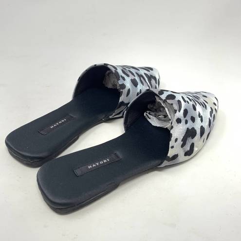 Natori  Adore Satin Leopard Print Mules Black Gray Size US 7