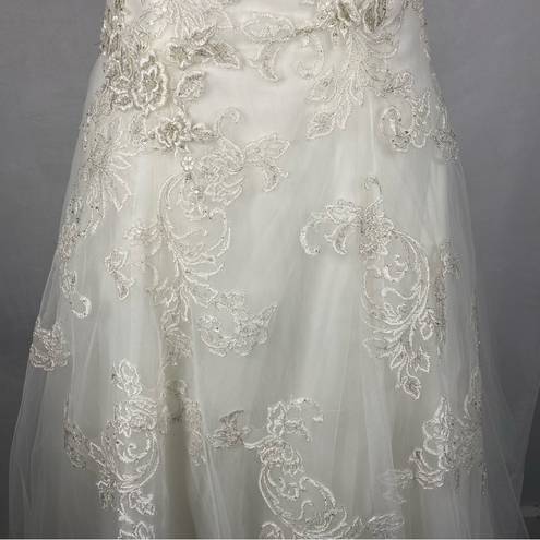 Oleg Cassini  Strapless Tulle Embellished Tea Length Ivory Wedding Gown size 6 8