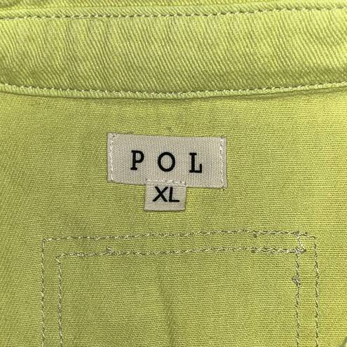 POL  Size XL Chartreuse w/ Plaid Flannel Shacket - Button Down Shirt Jacket