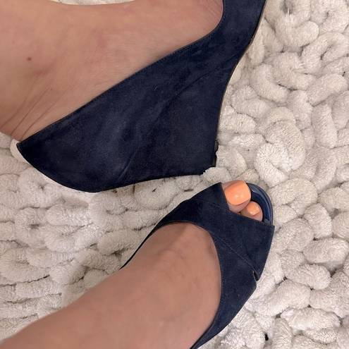 Kate Spade  Peep Toe Suede Wedges | Navy Blue | 7