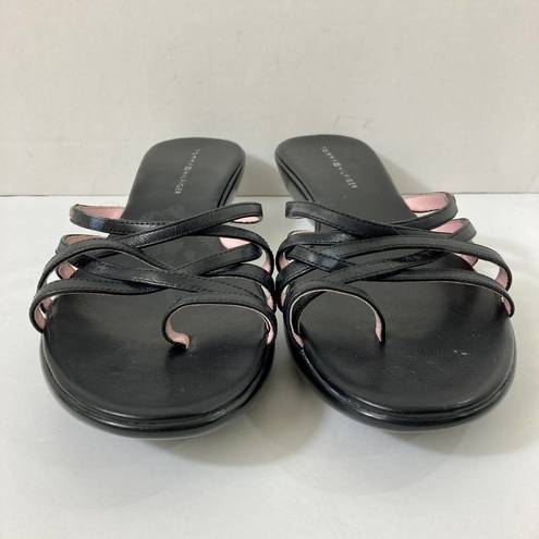 Tommy Hilfiger  leather slide sandals women's 9.5 black straps low platform heel