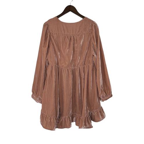 Free People  Velvet Estella Mini Dress Size L NWT V-Neck in Pink