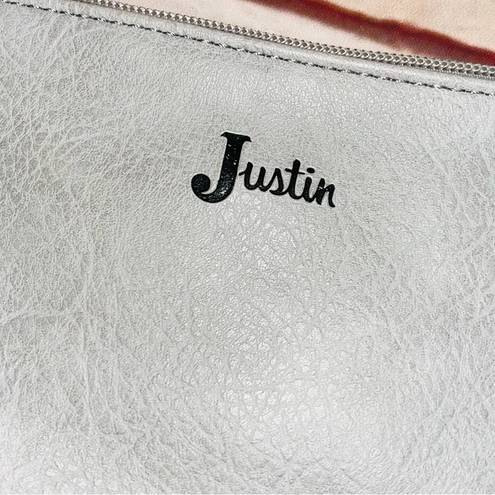 Justin Boots JUSTIN Leather Tooled Silver Clutch Bag with Frimge