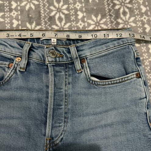 RE/DONE New  90s High-Rise Ankle Crop Jeans In Mid 90s Wash Button Fly Size 25