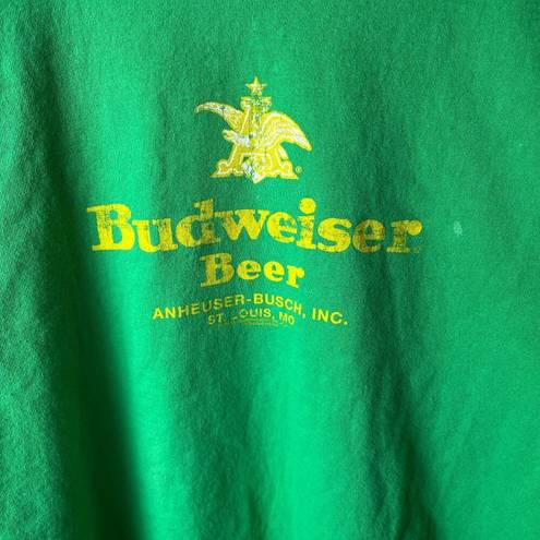 Budweiser Vintage Y2K  Beer T Shirt Green Large L Graphic Tee 100% Cotton Solid