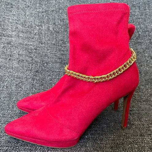 Jessica Simpson NEW  Valyn 4 Bootie Wicked Red Gold Chain Pointy Toe Women’s 9