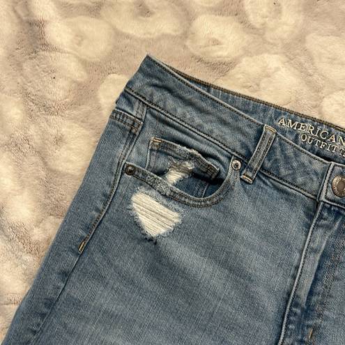 American Eagle  Stretch Hi Rise Kick Crop Jeans Size 10 Distressed