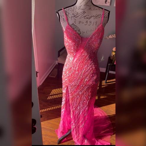 Jovani Hot Pink Prom Dress With Leg Slit