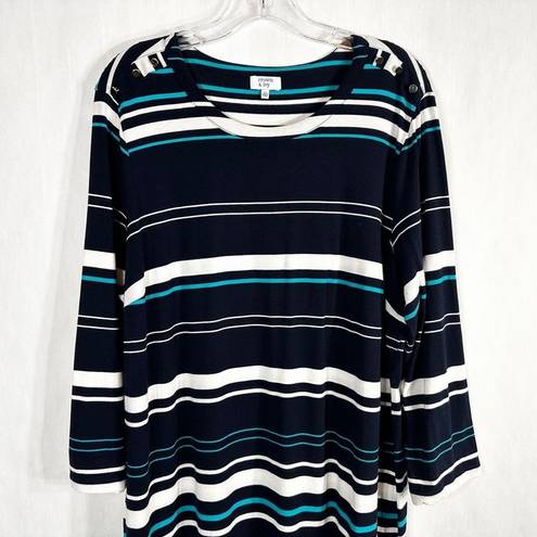 Crown & Ivy Crown Ivy Plus Size XL Dress Navy Blue Striped Long Sleeve Knee Length Shift 566