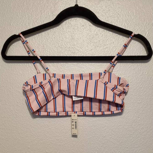 Madewell  Second Wave Spaghetti Strap Bandeau Bikini Top in Paseo Stripe XS NEW