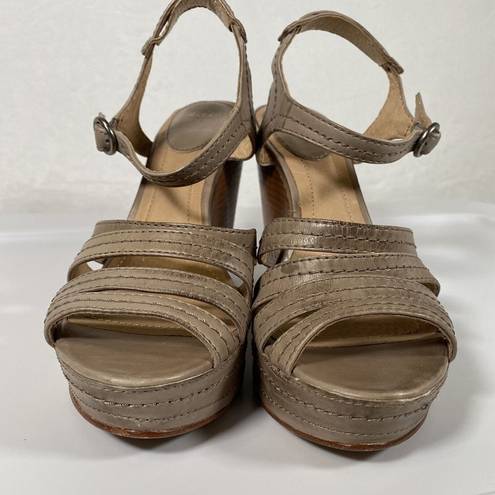 Frye Women's  Corrina stitch Taupe Leather Sling Back Wedge Sandals Sz 8.5M
