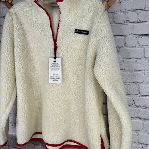 Piper SmartPak  Sherpa quarter Zip Pullover sweatshirt Size Large Ivory Barn Red