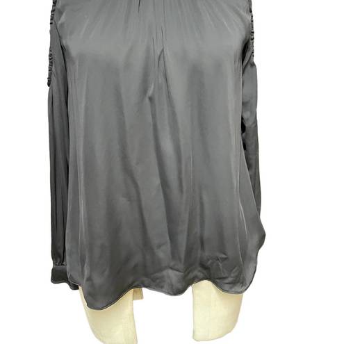 L'Academie  Black Cold Shoulder Satin Long Sleeve Top Size XS