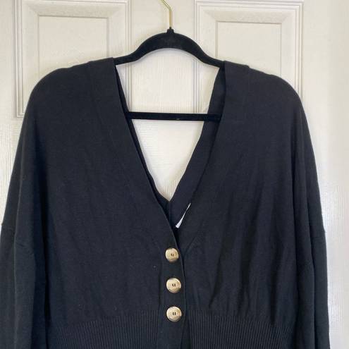 Good American NWT  Cardigan Sweater Size 3/4 L XL Ribbed Knit Black