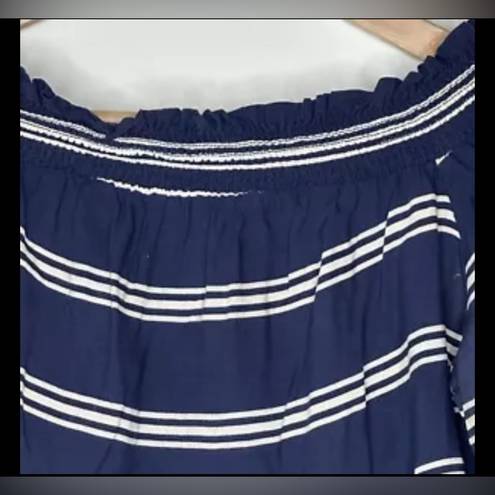 Beach Lunch Lounge Womens Size Small Navy Blue Ivory Striped Nautical Preppy Top