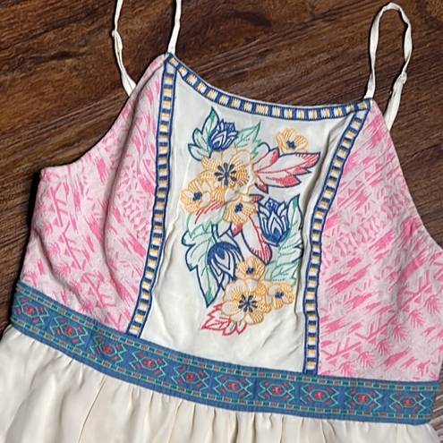 Flying Tomato Floral Embroidered Smock Back Sleeveless Dress