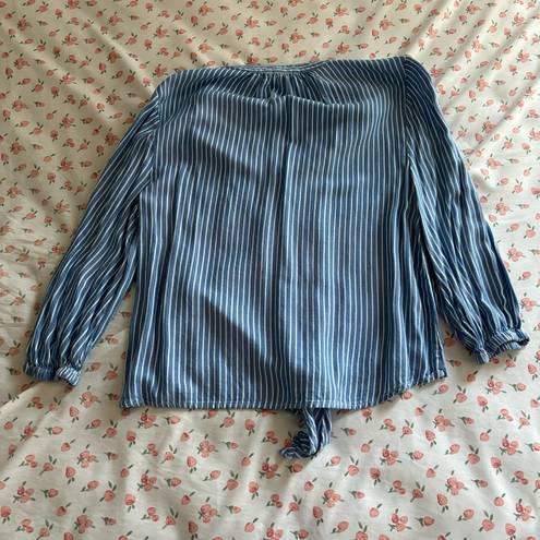 Beach Lunch Lounge Blue Striped Tie Front Flowy Blouse Size Medium