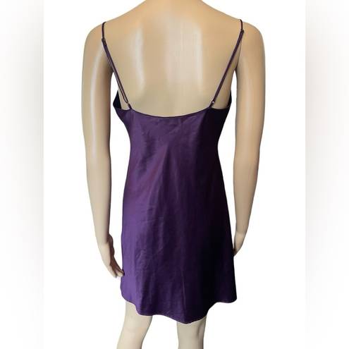 Natori  Purple Silky Satin Luxury Floral Lace Lingerie Mini Slip Chemise Dress