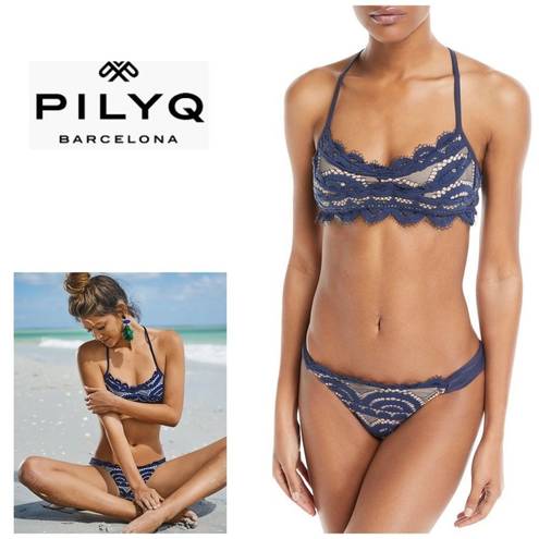 PilyQ  navy nautica lace teeny bikini set. M-teeny. New.