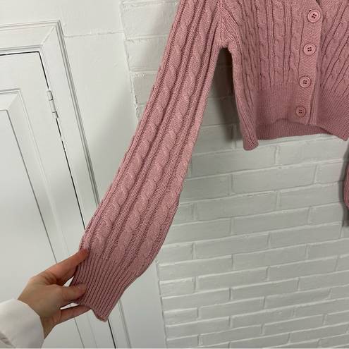 Uk2la  Pink Cable Knit Cropped Cardigan Sweater Size XS