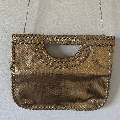 Big Buddha  Metallic Bronze Whipstitch Fold-over Clutch Crossbody Bag