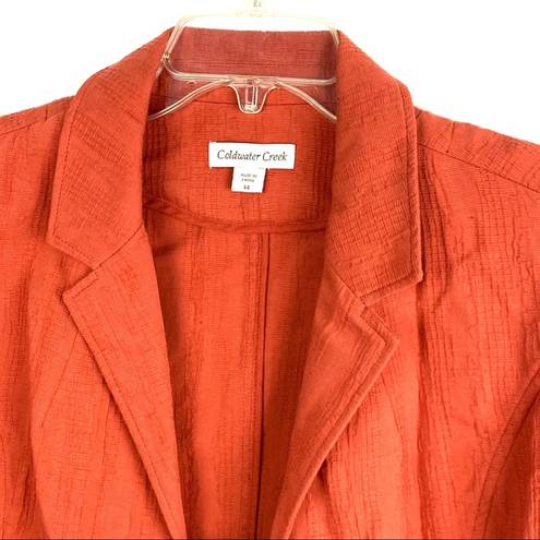 Coldwater Creek  100% Cotton Burnt Orange Three Button Blazer Jacket, Size 14