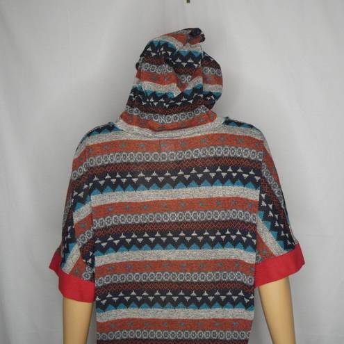 Toska  Boho Hooded Crop Sweater Top 1/2 Sleeve Hood Hoodie Ties Striped Large