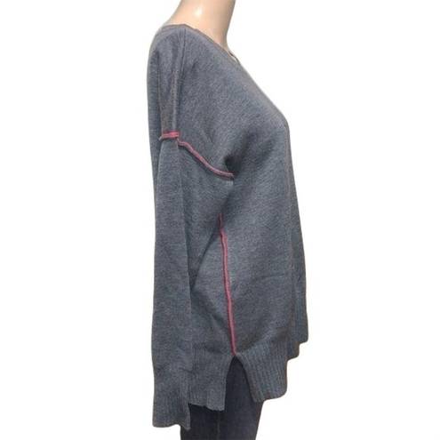 DKNY Womens Sweater Pullover Long Sleeves Tunic Contrast Trim Gray Pink Small