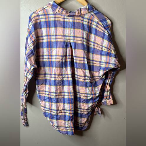 Joie  Women's Pink, Blue and Orange Plaid Button Up Shirt Size Small