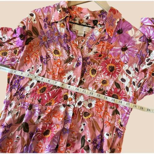 Rachel Parcell  Pink Botanical Floral Long-Sleeve Tiered Shirt Dress Size 12