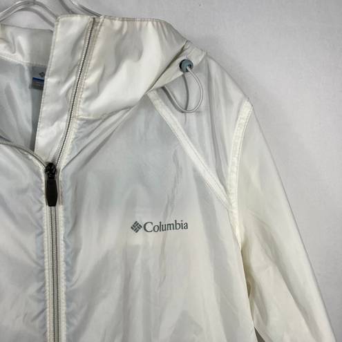 Columbia Women’s White Full Zip Front Pocket Front Windbreaker Rain Jacket XL