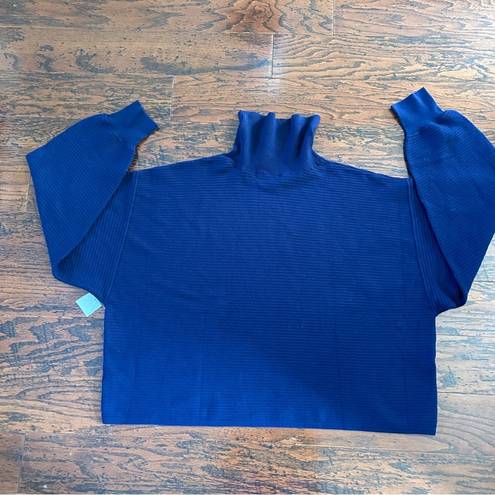 Good American  Wide Rib Crop Turtleneck Sweater in Blue Rinse Size 5XL