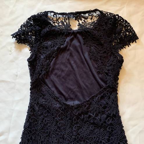 Harper Navy Blue Crochet Lace Open Back Dress Small, Fitted Mini Dress