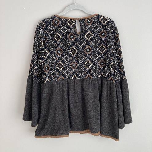 THML  Anthropologie Top Boho Flair Sleeve Geometric Jacquard Size Medium