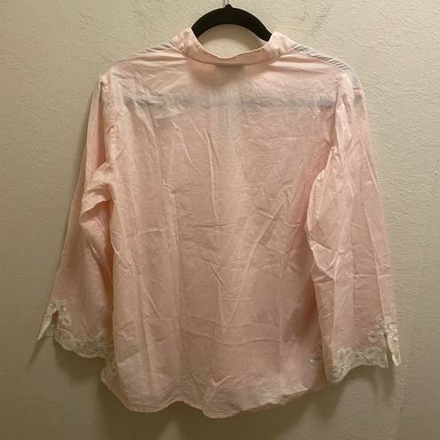 Natori  Pink Tunic With White Lace Accents Size Small