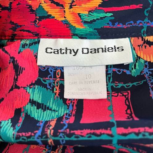 Cathy Daniels  Multi color Floral Mock Neck Long Sleeve Button Blouse Top Size 10