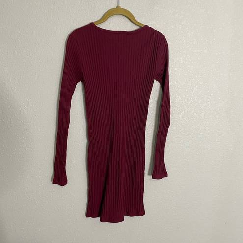 Kendall + Kylie  Burgundy Ribbed Tie Neckline Bodycon Dress Small