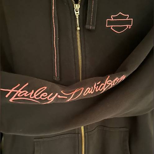 Harley Davidson  Women's Embroidered  Full zip sweatshirt Hoodie Black & Pink