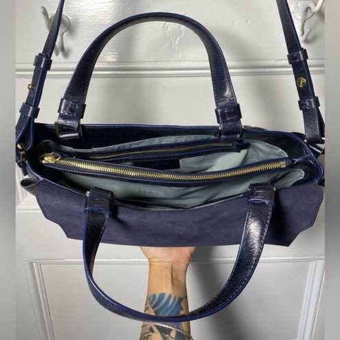 Halston Heritage  | Suede and Leather Satchel Shoulder Bag in Navy