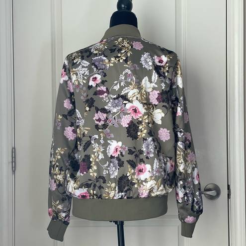 Say What? Green bomber jacket with flowers