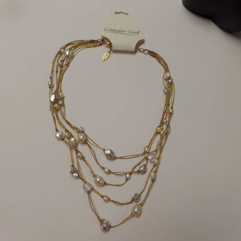 Coldwater Creek PEARLIZED GOLDTONE MULTI-STRAND TWISTED NECKLACE